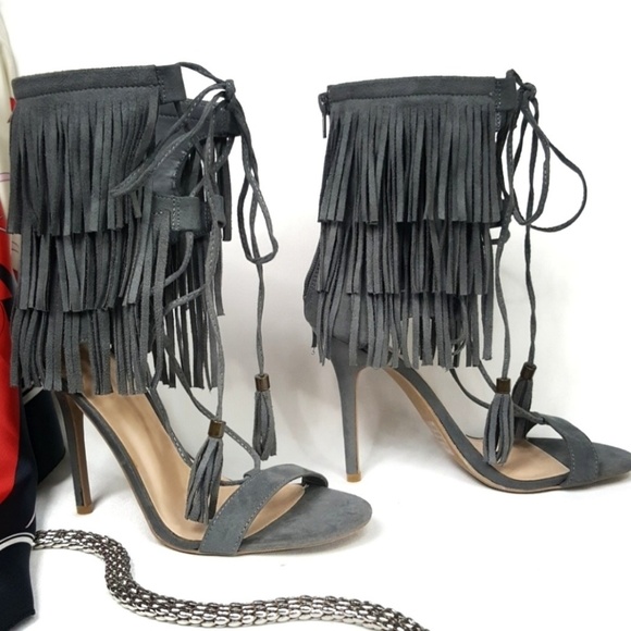 Charlotte Russe Shoes - Suede Fringe Stiletto Lace-Up Booties